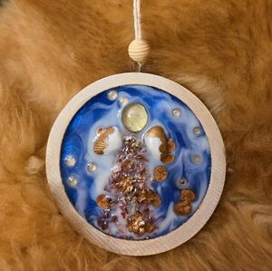 Glass/Seashell Resin Art. Coastal Ornament.